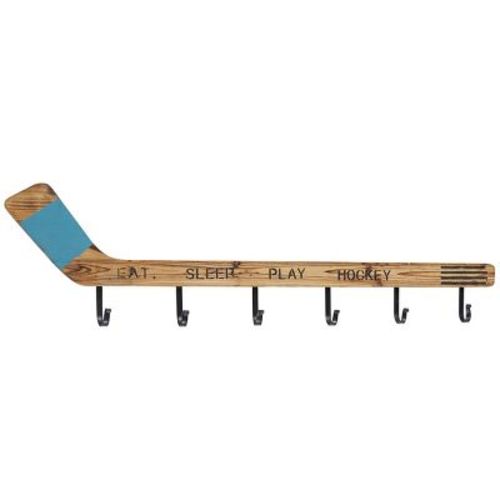 11"x40" Wood Hockey Stick 6 Hanger Wall Hook Brown - Olivia & May: Durable, Eclectic Style, Easy Mount