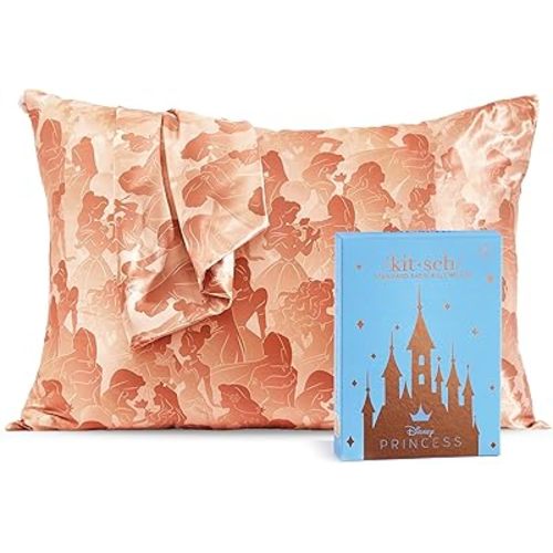 Kitsch x Disney Princess Satin Pillowcase with Zipper for Hair & Skin - Softer Than Silk Pillow Cases, Smooth Pillow Covers, Wrinkle-Free, Holiday Gift - Queen/Standard (19x26)