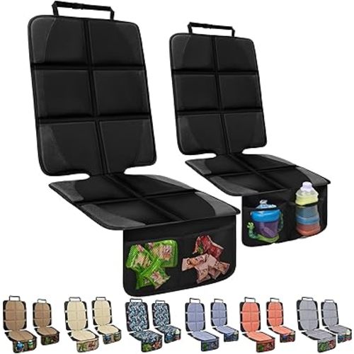Car Seat Protector for Child Car Seat, 2 Pack Baby Car Seat Covers with Mesh Pockets & Non-Slip Backing 600D Durable Seat Protector Under Baby Car Seat for Car Back Seat (Black, Large)