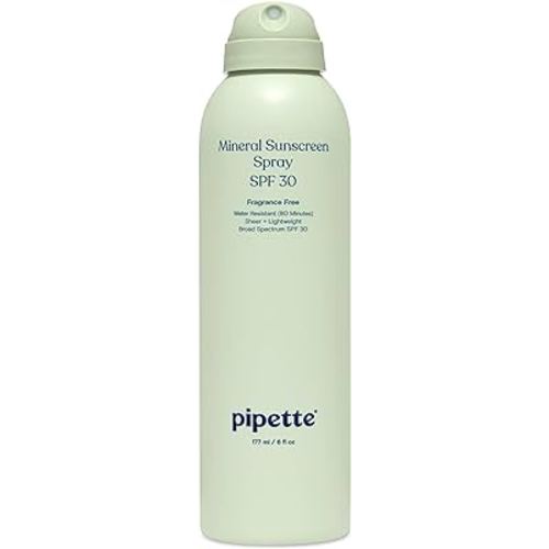 Pipette Baby Mineral Sunscreen Spray SPF 30, Broad Spectrum with Non-Nano Zinc Oxide, Water Resistant UVB/UVA Non-Toxic Sun Protection for Kids & Sensitive Skin, 6 oz