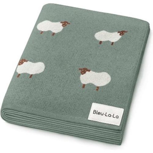 Bleu La La 100% Luxury Cotton Knit Swaddle Receiving Blanket for Blanket for Newborn and Infant Boys and Girls - Sheep - Ivory