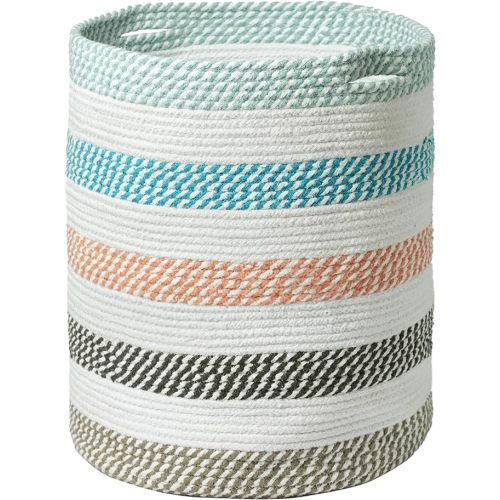 Recycled Cotton Laundry Basket - Woven Rope Blanket Storage Basket, Toys, Towels, Laundry, and Living Room Organization -15x15x17.7" - Eco-Friendly and Stylish,Multicolor Melange