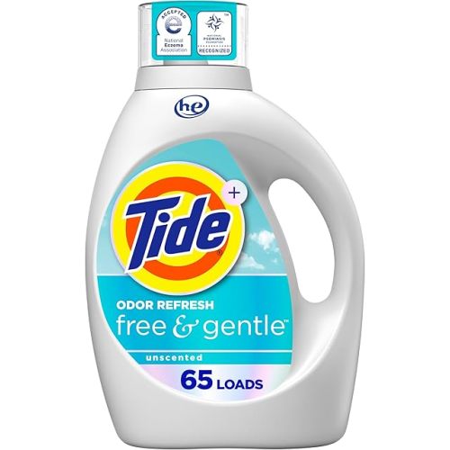 Tide Free and Gentle Odor Refresh Laundry Detergent Liquid, 65 Count, 92 fl oz, Hypoallergenic Laundry Detergent