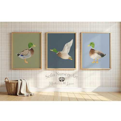 Mallard Duck Nursery Prints, Personalized Mallard Duck Nursery, Duck Hunting Nursery Prints, Grand kids Nursery Gift , Mallard Duck Painting