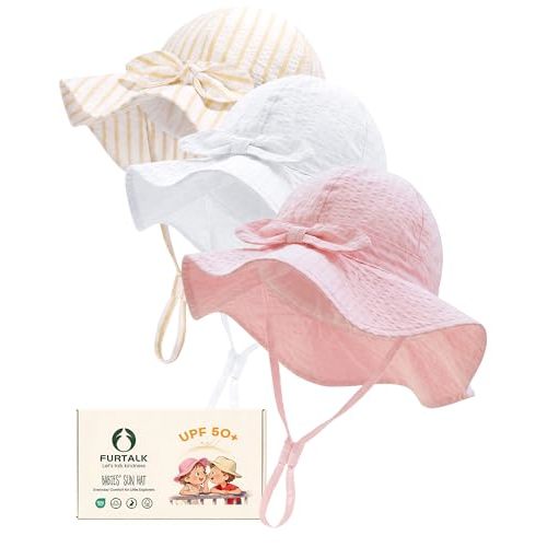 FURTALK 3 Pack Baby Sun Hat Toddler Beach Hat Girls UPF 50+ Wide Brim Infant Kids Summer Adjustable Sun Protection