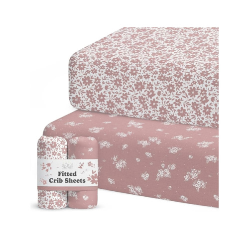 Crib Sheets Neutral - Fitted Baby Crib Sheets Bed for Girl Boy - 2 Pack Standard & Toddler Mattress (Antique Rose) - Buttery Soft Organic Cotton Blend
