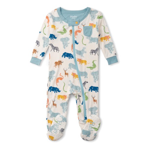 Baby Safari Print Zip-Up Footie, Ivory Orange Blue