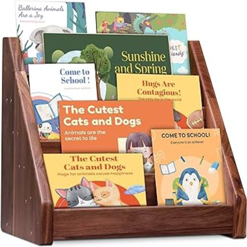 Montessori Bookshelf Toddler Book Shelf Organizer for 1-5 Years,Acacia Wood Front Facing Kids Wooden Bookshelves Nursery Classroom Bookcase, Single-Sided 5-Tier Book Display Rack