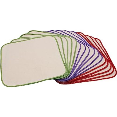OsoCozy Flannel Cloth Baby Wipes - Reusable and Washable Saves Money - 15 Pack Unbleached/Natural 100% Cotton - Soft and Durable - Colorful Outer Stitching - 8 x 8 inches each.