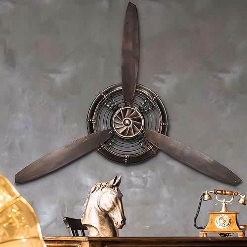 YOUKI Airplane Propeller Wall Decor,Aviation Decor,Pilot Gifts,Propeller Wall Sculptures,Wall Art for Kitchen Bedroom,Living room,kitchen,Bathroom, Battery Operated,Metal