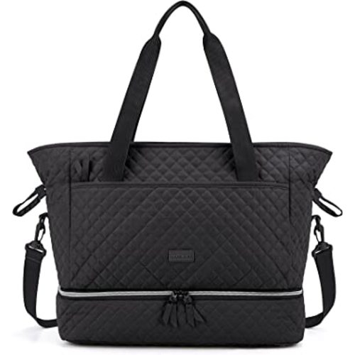Weekender Overnight Bag, BAGSMART 39L Large Travel Duffle Bag for Women,  Quilted Cotton Sports Gym Bag with Shoe Compartment, Carry-on Bag with