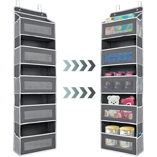 Over The Door Organizer Storage, Behind Door Storage for Bathroom,Camping car, Pantry, Nursery（ Grey）