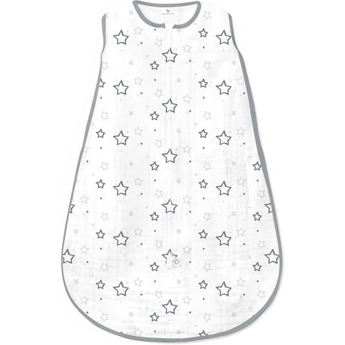 Amazing Baby Cotton Muslin Sleeping Sack, For Baby Boy or Girl, Wearable Blanket with 2-way Zipper, Stars, Sterling, Medium (6-12 Month)