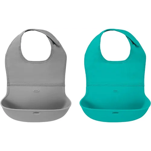 OXO Tot Roll- Up Bib 2-Pack Gray/Teal