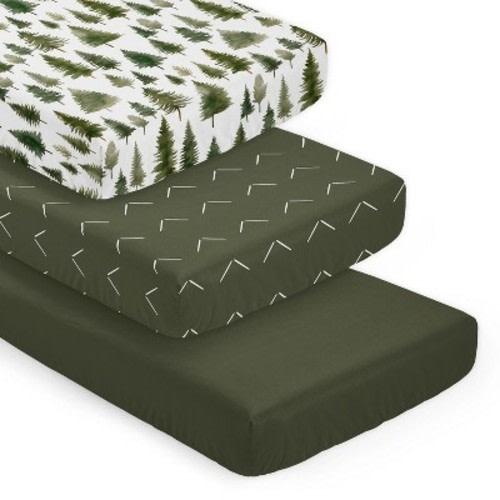 Sweet Jojo Designs Boy, Girl, Unisex/Gender Neutral Fitted Crib Sheets Woodland Pine Tree Green and White 3pc