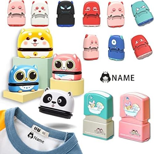 Name Stamp for Clothing Kids, No-Iron Kids Fabric Clothing Labels,Double Sided Name Stamp(White + Black Ink)