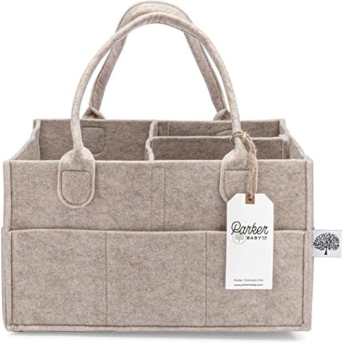 Parker Baby Diaper Caddy - Nursery Storage Bin and Car Organizer for Diapers and Baby Wipes - Oatmeal