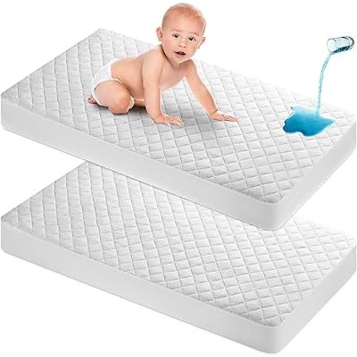 Masirs 2-Pack Crib Mattress Protector Cover - Waterproof & Comfortable - Breathable Baby Mattress Protector - Ultra-Soft - 52'' x 28'' - Toddler Mattress Protector - Crib Mattress Pad