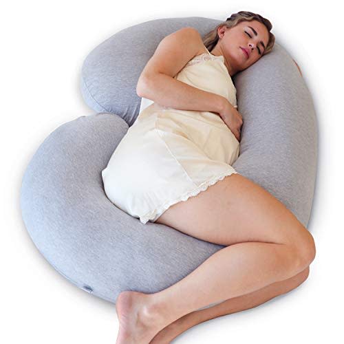 Pharmedoc Pregnancy Pillows, C-Shape Full Body Pillow – Jersey Cover Grey – Pregnancy Pillows for Sleeping – Body Pillows for Adults, Maternity Pillow and Pregnancy Must Haves