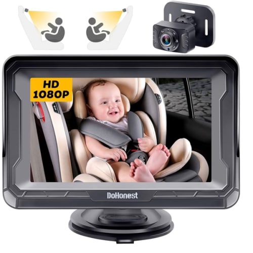 DoHonest Baby Car Camera HD 1080P - Rear-Facing Car Baby Monitor with Night Vision, Adjustable View Angle, Easy Setup, Anti-Glare Display, Safety for Kids & Infants
