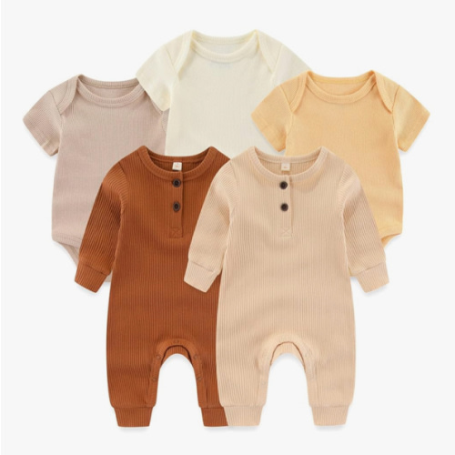 Baby Bodysuit Ribbed Romper 5-pcs Soft Unisex Boy Girl Outfit Clothes Set 0-12 momth