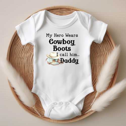 Baby Cowboy Boots Onesie® | My Hero Wears Cowboy Boots Onesie® | Western Theme Baby Pregnancy Announcement Onesie®