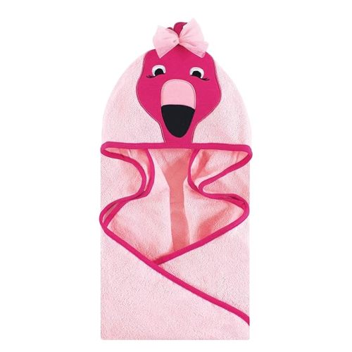 Hudson Baby Unisex Baby Cotton Animal Face Hooded Towel, Flamingo, One Size