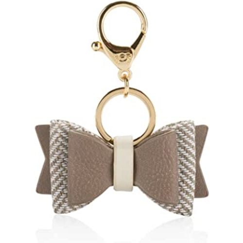 Itzy Ritzy Boss Bow; Bow Charm with Clasp Can Clip to a Diaper Bag, Purse, Keychain or Wallet; Vanilla Latte
