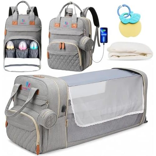 Buddy Bear Diaper Bag Backpack with Changing Station, Waterproof Baby Diaper Bag with USB Port, Large Capacity Multi-Function Baby Bag for Moms & Dads, Ideal Baby Gift, Grey