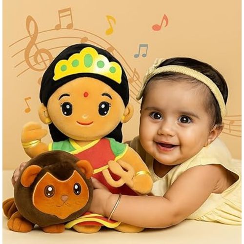 MODI TOYS Durga Devi (Medium - 11 inch) Mantra Singing Stuffed Plush Toy | Ideal for Newborns, Infants, Toddlers, Grandparents | Best for Diwali, Baby Shower, Birthday | Teddy Bear Panda Elephant