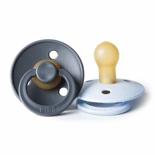 BIBS BPA-Free Natural Rubber Baby Pacifier | Made in Denmark (Baby Blue/Iron, 0-6 Months) 2-Pack - 0-6 Month (Pack of 2)