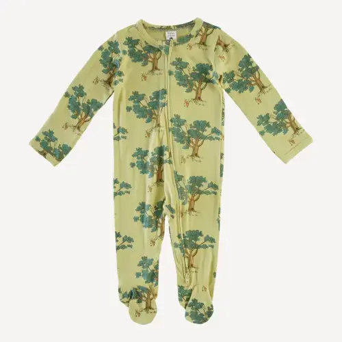 long sleeve zipper footie - pooh & tree