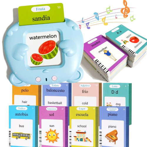 Bilingual English & Spanish Talking Flash Cards for Kids 3-8 Years, 255 Cards & 510 Sight Words Pocket Speech Toy, Portable Early Education Tool for Toddler