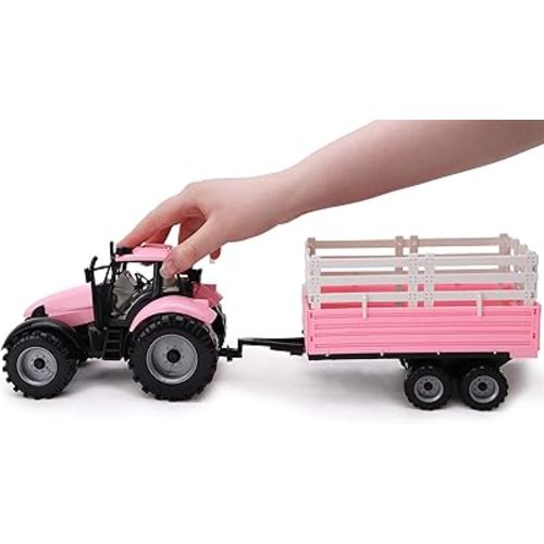 Toyland® Friction Powered Farm Tractor with Trailer - Childrens Farm Toys (Pink Tractor & Trailer)