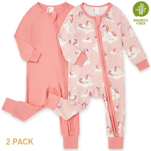 PatPat Baby Clothes for Girl Viscose from Bamboo Snug Fit Footless Zip Bodysuits Sleep N Play Pajamas for Newborn Baby Girl Gifts Pink Sleeper 2Pack,0-3 Months