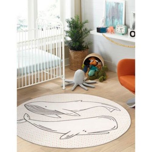 Unique Loom Whimsy Kids Collection Area Rug - Whales (3' 3" Round Gray/black)