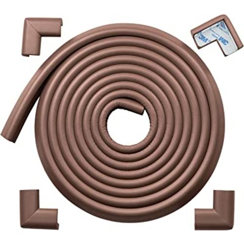 Roving Cove Edge Corner Protector Baby Proofing (Large 15ft Edge 4 Corners) - Hefty-Fit Heavy-Duty, Soft NBR Rubber Foam, Furniture Fireplace Safety Bumper Guard, 3M Adhesive, Coffee Brown