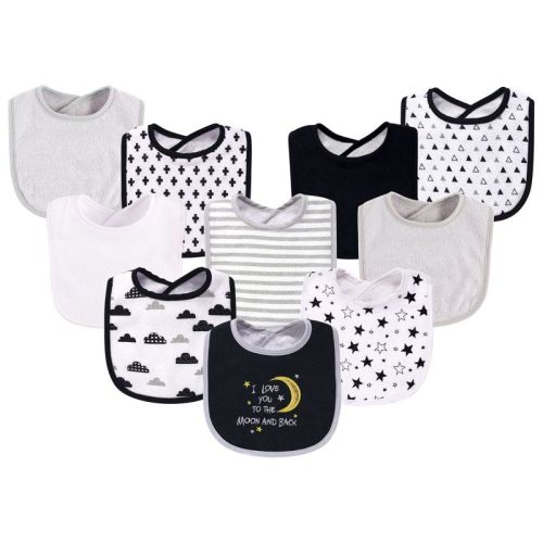Hudson Baby Infant Cotton And Polyester Bibs 10pk, Moon And Back, One Size