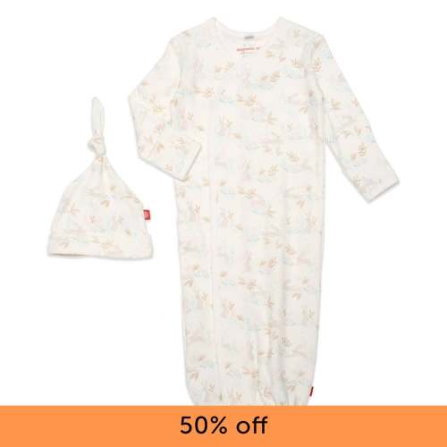 tortoise and hare organic cotton magnetic open bottom gown + hat set