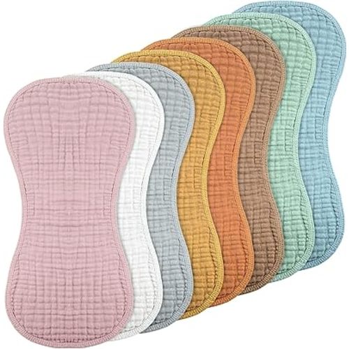 Frienda 8 Pieces Muslin Burp Cloths for Baby Cotton Burp Cloth 10 x 20 Inches Multi Colors Muslin Washcloths Diapers 4 Absorbent Layers Newborn Face Towels for Baby Boy Girl Unisex (Rustic Colors)
