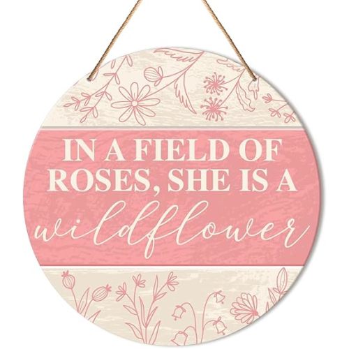 Muktoujaumai Baby Girl Nursery Wall Decor, Pink Girls Room Wall Decor Motivational Floral Hanging Sign Decoration Positive Wood Sign for Girl Bedroom, Playroom, Gift for Baby Girl Teen