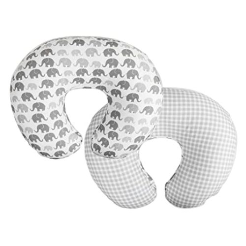 Boppy Premium Original Support Cover, FKA Nursing Pillow Cover, Gray Elephants Plaid, Quick-dry, Coordinating Prints, Fits Boppy Original Nursing Supports for Breastfeeding and Bottle, One Cover Only