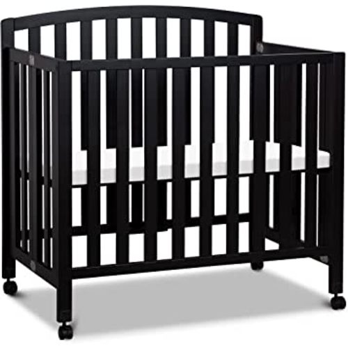 DaVinci Dylan 3-in-1 Portable Baby Crib with Wheels - Toddler Bed & Daybed Conversion - Perfect for Small Spaces & Easy Assembly, GREENGUARD Gold Certified with 4 Adjustable Mattress Heights - Ebony