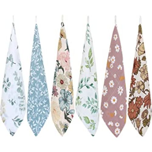 LifeTree Baby Muslin Washcloths, Soft 6 Pack Baby Wash Cloths Unisex for Boys Girls, Bamboo Cotton Bath Face Towels, Bibs for Newborn with Sensitive Skin, Perfect for Baby Registry 10.2x10.2 inches