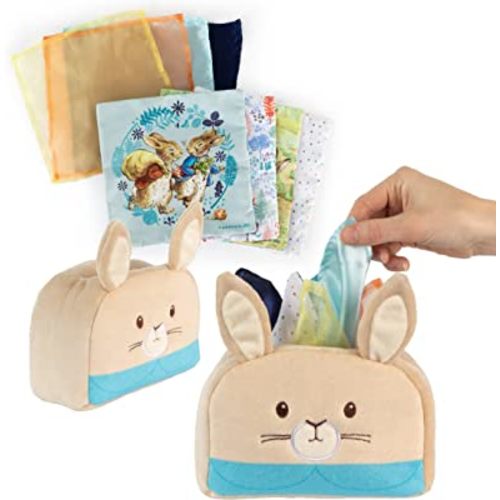 Kids Preferred Peter Rabbit Tissue Box Montessori Sensory Toy 8 Double Sided Tissues For Infants, Babies, and Kids Based on the Beatrix Potter Books