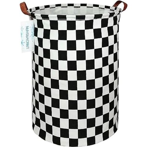 LANGYASHAN Laundry Basket Canvas Fabric Collapsible Organizer Basket for Storage Bin Toy Bins Gift Baskets Bedroom Clothes Children Nursery Hamper (Racing Flag)