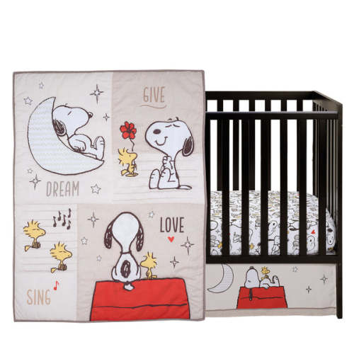 Snoopy Love 3-Piece Infant Baby Nursery Crib Bedding Set – Lambs & Ivy