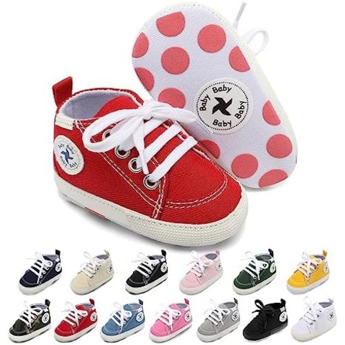 Baby Girls Boys Shoes Soft Anti-Slip Sole Newborn First Walkers High Top Canvas Denim Unisex Infant Sneaker