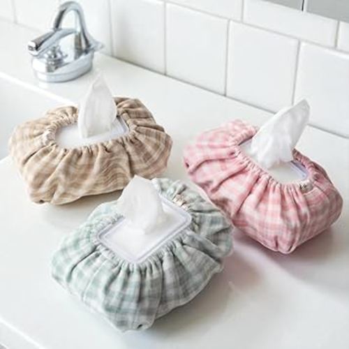 Baby Wipes Cover – Universal Size, One Size Fits All Wipes Packages | Muslin Cotton Tissue Cover for Nursery, Diaper Bag & Changing Table, Station | Gingham & Neutral Patterns (3-Gingham Pink)