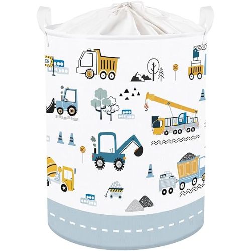Cars Baby Laundry Hamper Collapsible Clothes Kids Storage Basket Large Boys Gift Toy Box Bin for Nursery Room, Crane, 63L